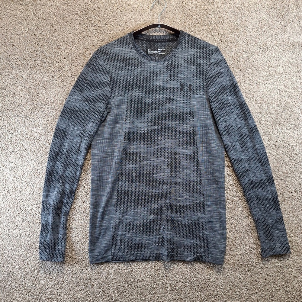 Under‎ Armour Shirt Men S Gray Threadborne Fitted Heat Gear Long Sleeve Casual